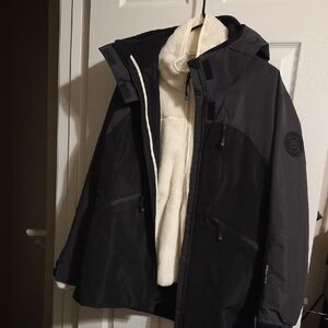 Unisex Two-Tone Black and Dark Gray Hooded Jacket with Detachable Fleece Liner